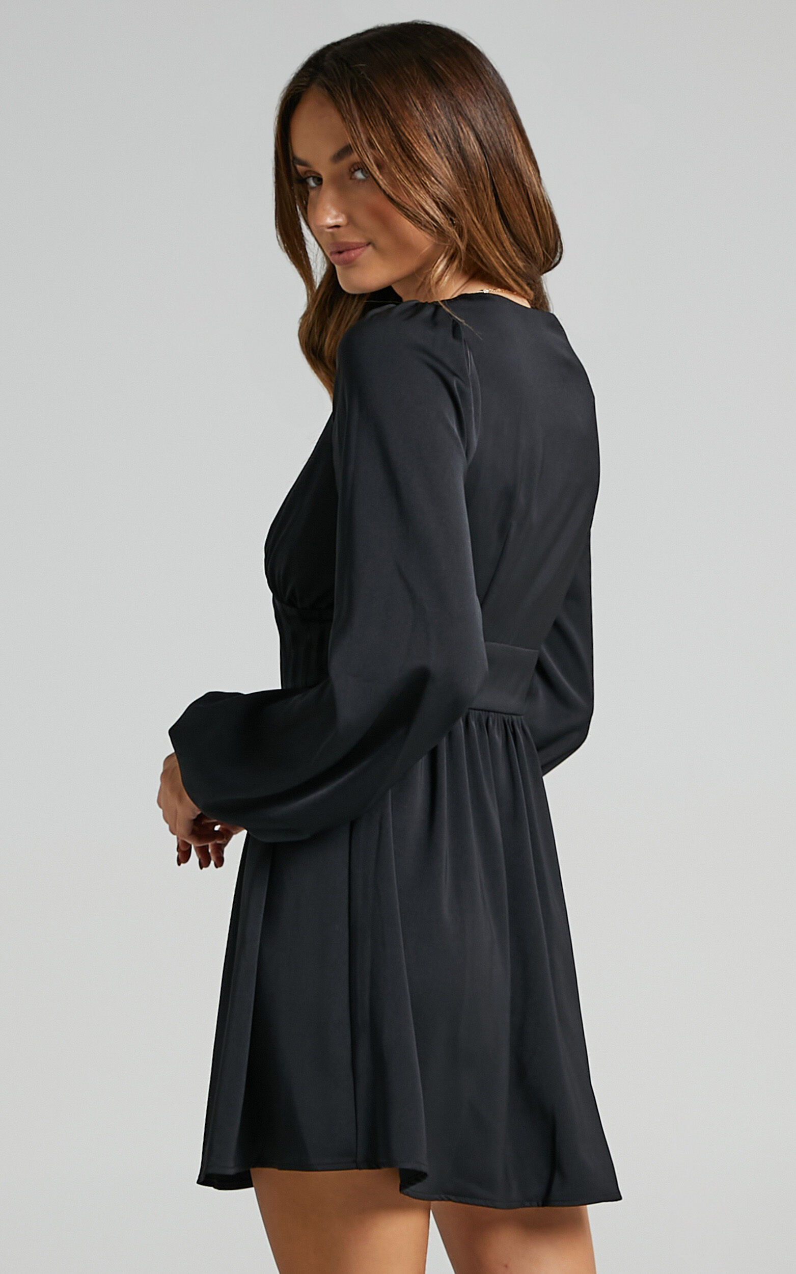 Barley Long Sleeve Corset Mini Dress in Black | Showpo
